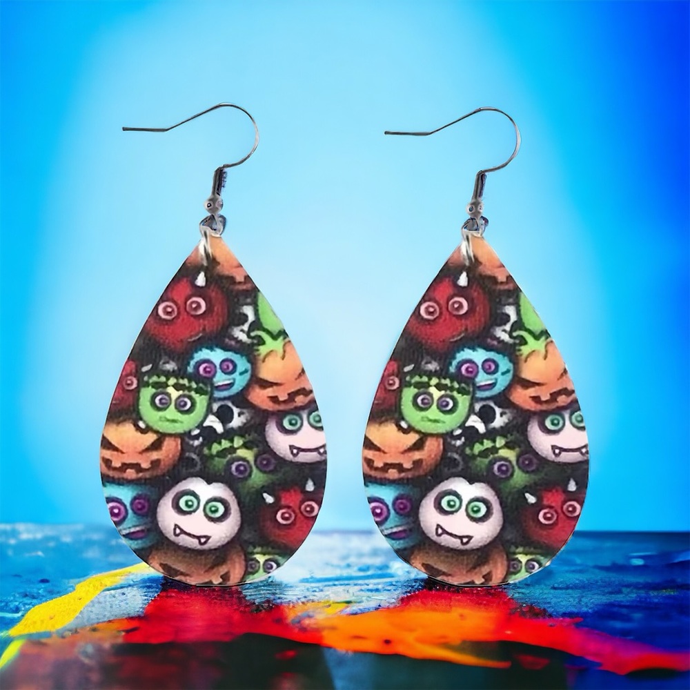 Spooky & Stylish Funny‎ Colorful Faux Leather Teardrop Earrings